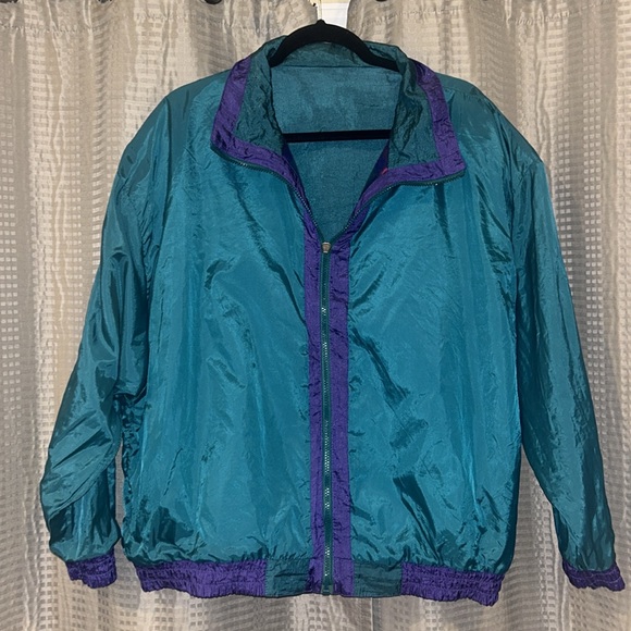 RETRO XL JACKET MULTI COLORED PURPLE/ BLUEISH GREEN GOOD USED CONDITION UNISEX - Picture 7 of 9